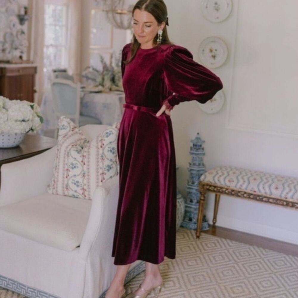 Antonio Melani Red Velvet Midi Dress Size 4 - Picture 2 of 9